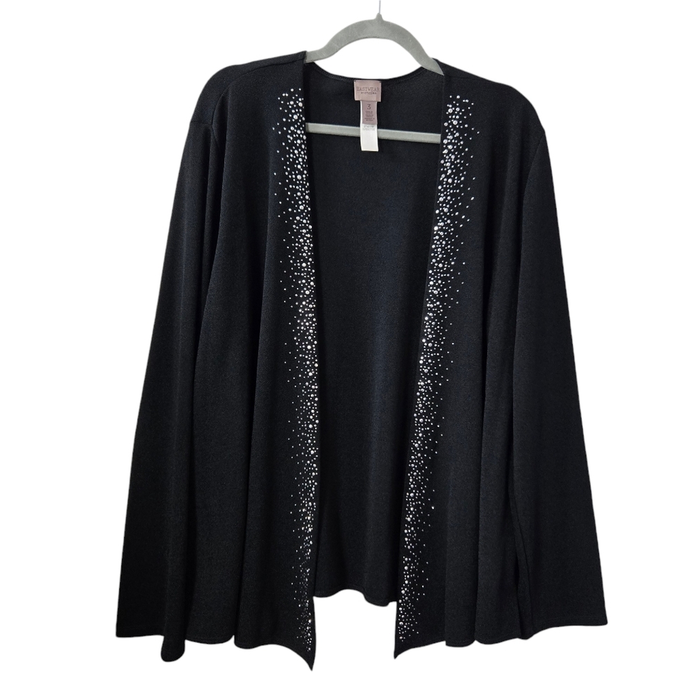 Chico's Easywear Studded Open Front Long‎ Sleeve Cardigan Black
